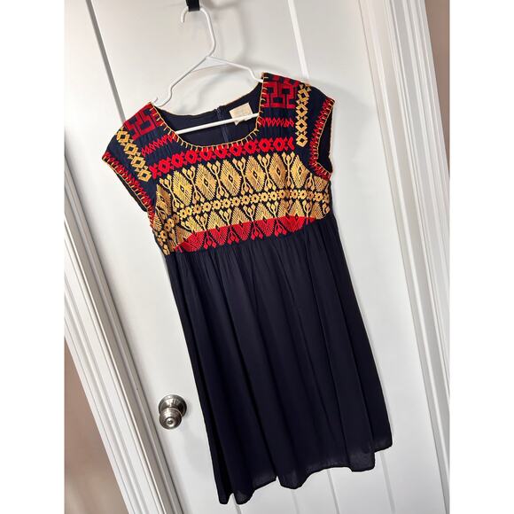 Anthropologie Edme & Esyllte Women Aztec Embroidered A-Line Dress Blue SZ Medium - Picture 2 of 13